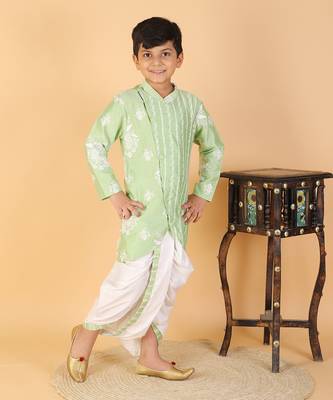 Floral Thread Embroidered Green Kurta And Dhoti 2