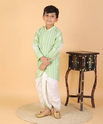 Floral Thread Embroidered Green Kurta And Dhoti 4