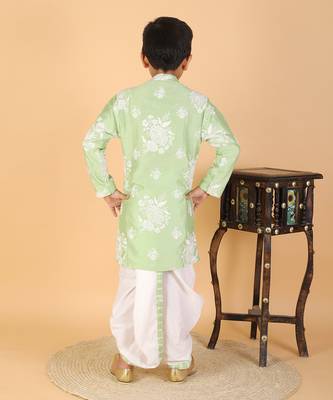 Floral Thread Embroidered Green Kurta And Dhoti 5