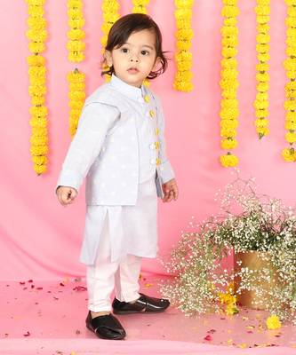 Tiny Floral Thread Work Jacket With Kurta And Pyjama 2