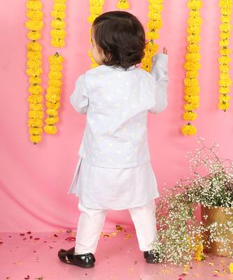 Tiny Floral Thread Work Jacket With Kurta And Pyjama 4