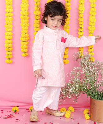 Floral Thread Embroidered Pink Kurta With Dhoti 2
