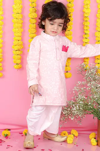 Floral Thread Embroidered Pink Kurta With Dhoti