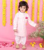 Floral Thread Embroidered Pink Kurta With Dhoti