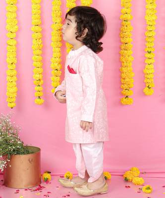 Floral Thread Embroidered Pink Kurta With Dhoti 3