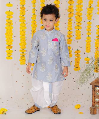Zari Thread Embroidered Grey Kurta With Dhoti 1