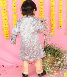 Sherwani Style Embroidered Kurta With Orange Chudidar
