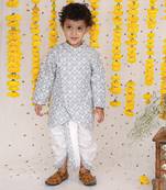 Floral Thread Embroidered Grey Kurta And Dhoti