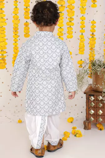 Floral Thread Embroidered Grey Kurta And Dhoti