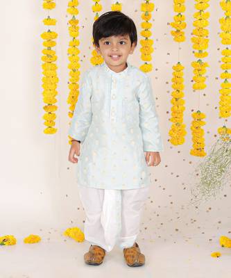 Thread Embroidered Ice Blue Kurta With Dhoti 1