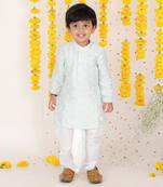 Thread Embroidered Ice Blue Kurta With Dhoti