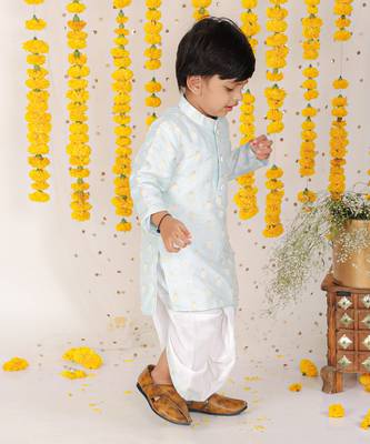 Thread Embroidered Ice Blue Kurta With Dhoti 2