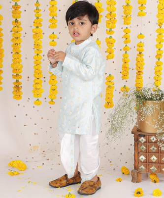 Thread Embroidered Ice Blue Kurta With Dhoti 3