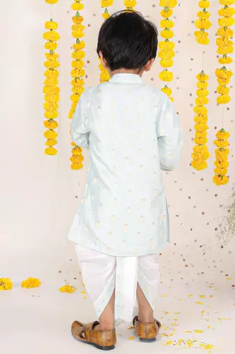 Thread Embroidered Ice Blue Kurta With Dhoti