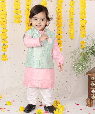 Sequin Work Jacket With Pink Kurta And Pyjama 1