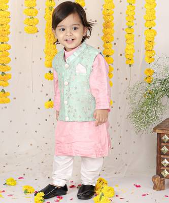 Sequin Work Jacket With Pink Kurta And Pyjama 2