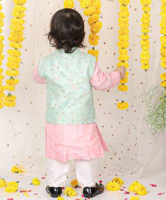 Sequin Work Jacket With Pink Kurta And Pyjama 4