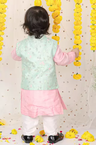 Sequin Work Jacket With Pink Kurta And Pyjama
