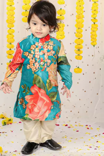Velvet Floral Printed Kurta With Pyjama
