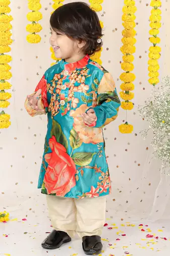 Velvet Floral Printed Kurta With Pyjama