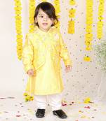 Floral Sequin Work Jacket With Yellow Kurta And Pyjama