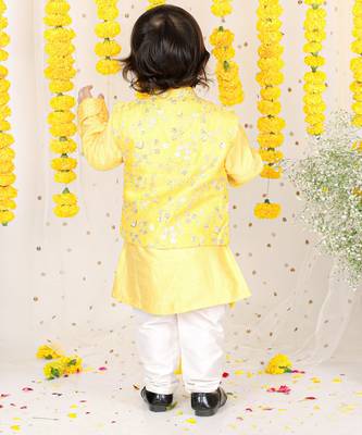 Floral Sequin Work Jacket With Yellow Kurta And Pyjama 5