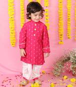 Pink Floral Thread And Sequin Work Kurta And Dhoti