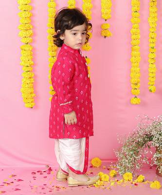 Pink Floral Thread And Sequin Work Kurta And Dhoti 2