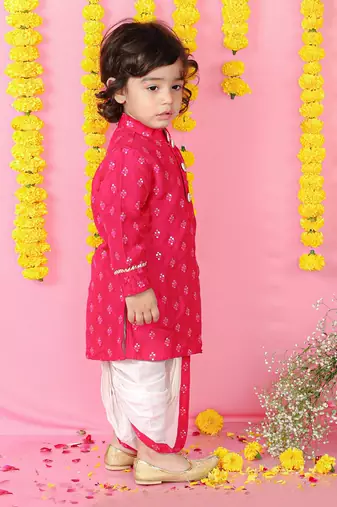 Pink Floral Thread And Sequin Work Kurta And Dhoti