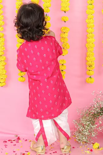 Pink Floral Thread And Sequin Work Kurta And Dhoti