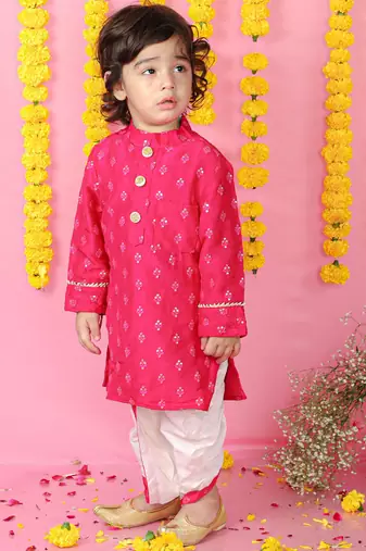 Pink Floral Thread And Sequin Work Kurta And Dhoti