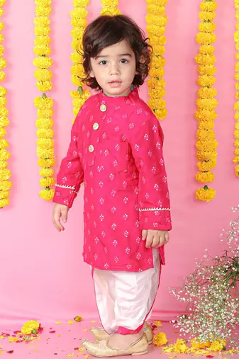 Pink Floral Thread And Sequin Work Kurta And Dhoti