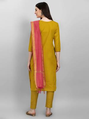 Mustard embroidered cotton Kurta Pant With Dupatta 2