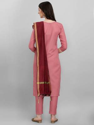 Light-pink embroidered cotton Kurta Pant With Dupatta 2