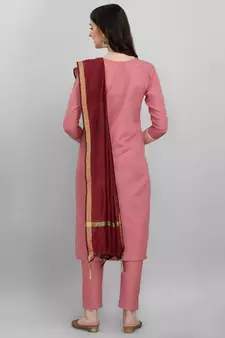 Light-pink embroidered cotton Kurta Pant With Dupatta