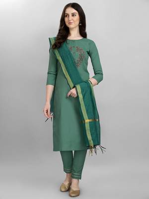 Green embroidered cotton salwar 1