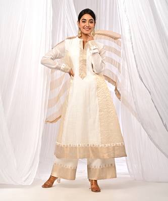 Off White Pure Chanderi  A Line Kurta Sets 1