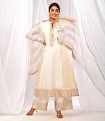 Off White Pure Chanderi  A Line Kurta Sets