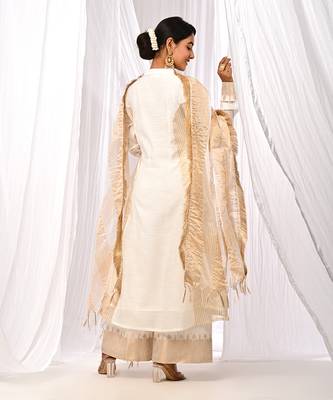 Off White Pure Chanderi  A Line Kurta Sets 2