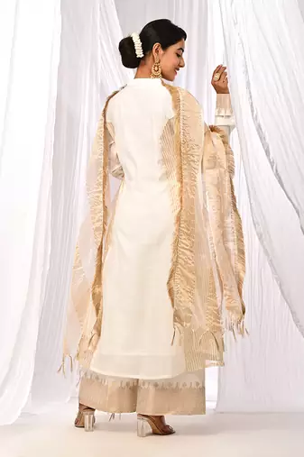 Off White Pure Chanderi  A Line Kurta Sets