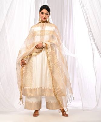 Off White Pure Chanderi  A Line Kurta Sets 3
