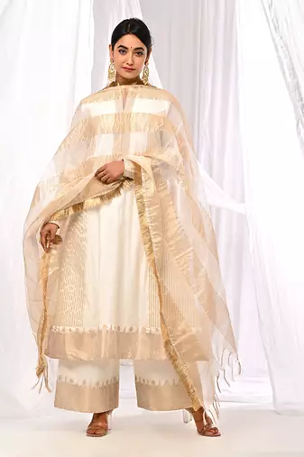 Off White Pure Chanderi  A Line Kurta Sets