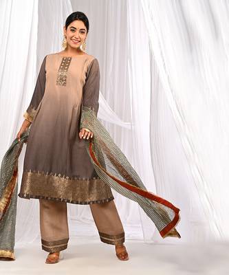 Shaded Brown Tones  Pure Chanderi  A Linr  Kurta Sets 2