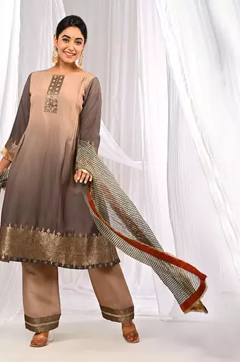Shaded Brown Tones  Pure Chanderi  A Linr  Kurta Sets