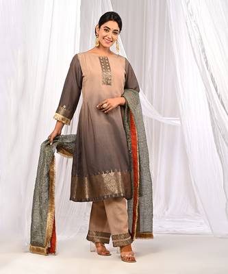 Shaded Brown Tones  Pure Chanderi  A Linr  Kurta Sets 3