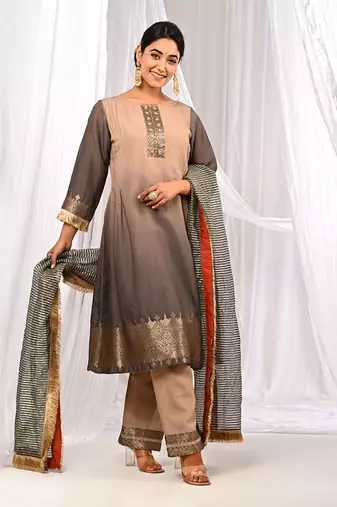 Shaded Brown Tones  Pure Chanderi  A Linr  Kurta Sets