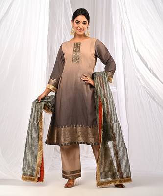 Shaded Brown Tones  Pure Chanderi  A Linr  Kurta Sets 4