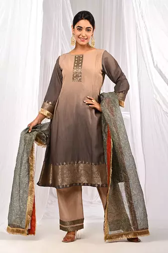 Shaded Brown Tones  Pure Chanderi  A Linr  Kurta Sets