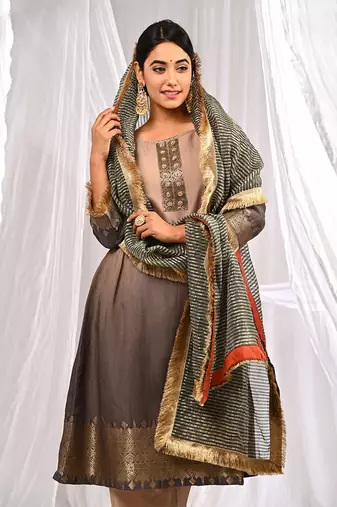 Shaded Brown Tones  Pure Chanderi  A Linr  Kurta Sets