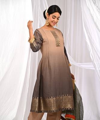 Shaded Brown Tones  Pure Chanderi  A Linr  Kurta Sets 6